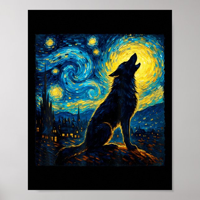 Wolf Starry Night Howling Moon Funny For Men Women Poster (Front)