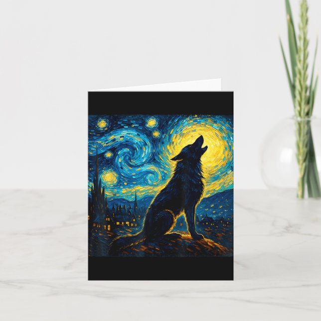 Wolf Starry Night Howling Moon Funny Gifts For Men Card (Front)