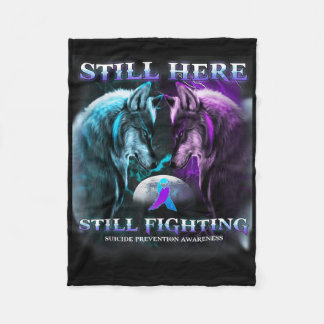 Wolf Still Here Still Fighting Suicide Prevention Fleece Blanket