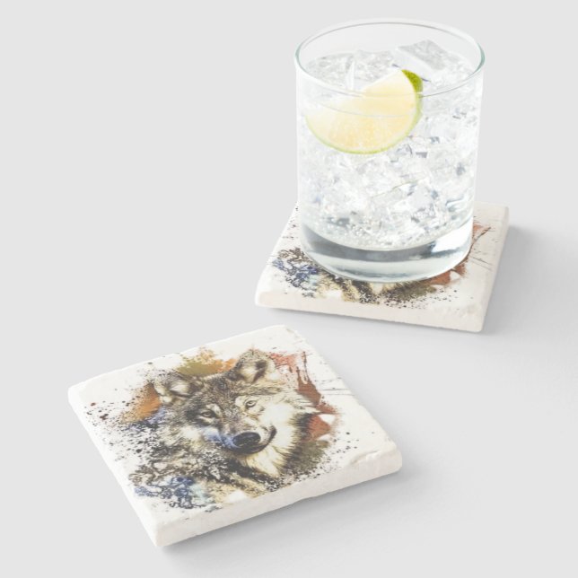 Wolf   stone coaster (Side)