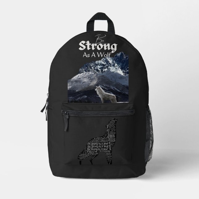  Wolf Strong  Printed Backpack (Front)