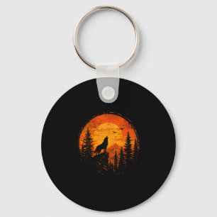 Wolf sunset mountain forest wilderness nature keychain