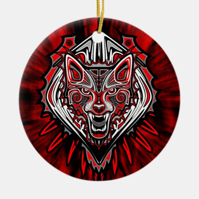 Wolf Tattoo Style Haida Art Circle Ornament (Front)