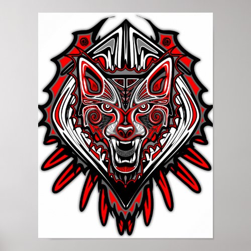 Wolf Tattoo Style Haida Art Poster Paper Matte