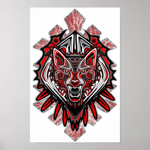 Wolf Tattoo Style Haida Art Poster Paper Matte