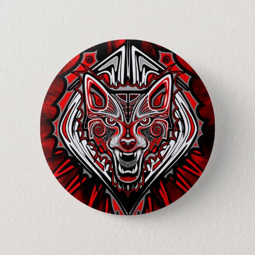 Wolf Tattoo Style Haida Art Round Button