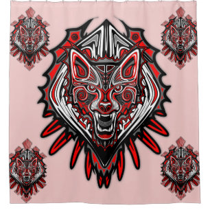 Wolf Tattoo Style Haida Art Shower Curtain