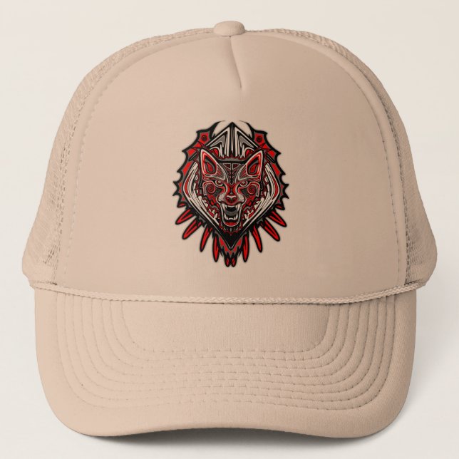 Wolf Tattoo Style Haida Art Trucker Hat (Front)