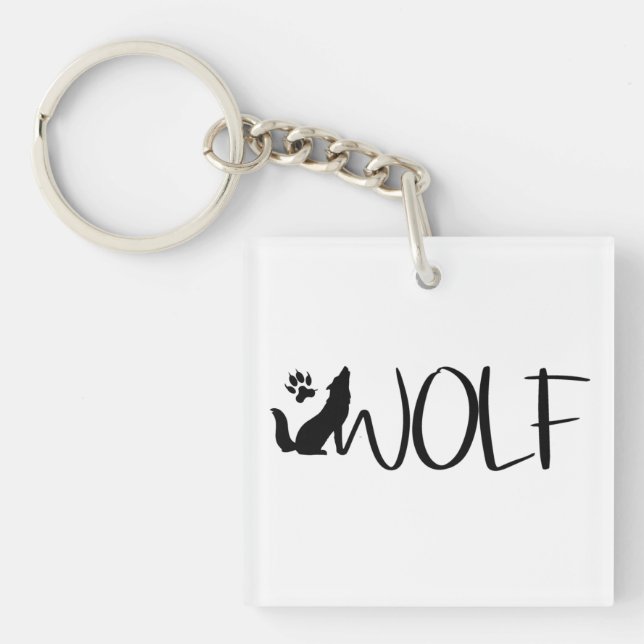 Wolf Text Graphic Logo  Keychain (Front)
