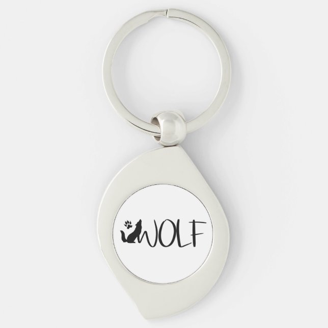 Wolf Text Graphic Logo  Keychain (Front)