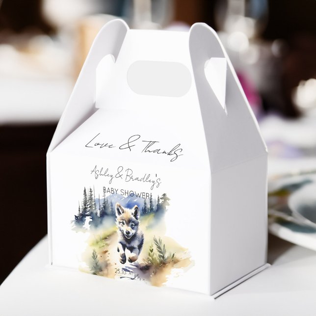 Wolf themed adventure awaits baby shower favor boxes (Wolf themed baby shower favor gift box adventure awaits national parks baby shower favor box)