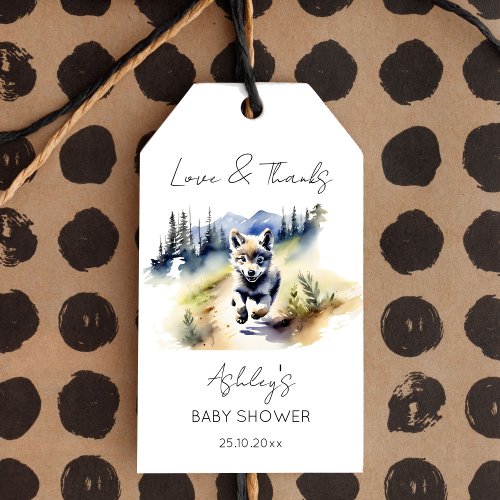 Wolf themed adventure awaits baby shower favor gift tags