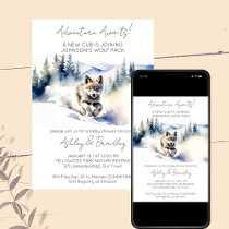 Wolf themed adventure awaits baby shower invitation