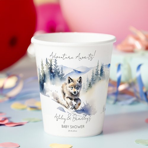 Wolf themed adventure awaits baby shower paper cups