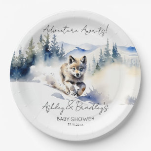 Wolf themed adventure awaits baby shower paper plates