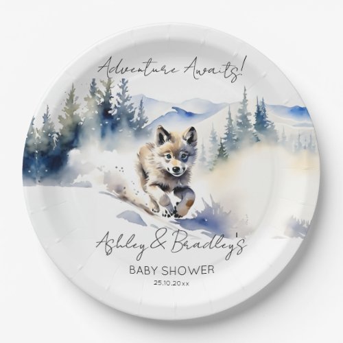 Wolf themed adventure awaits baby shower paper plates