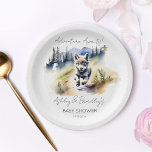 Wolf themed adventure awaits baby shower tableware paper plates<br><div class="desc">Wolf themed Adventure awaits cute wolf cub running down the hill baby shower tableware personalized paper plates,  Alaskan wilderness watercolor,  woodlands baby shower,  little wild one,  National Park themed baby shower plates</div>