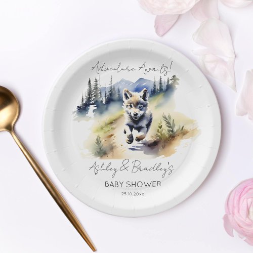 Wolf themed adventure awaits baby shower tableware paper plates