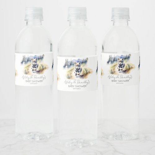 Wolf themed adventure awaits baby shower tableware water bottle label