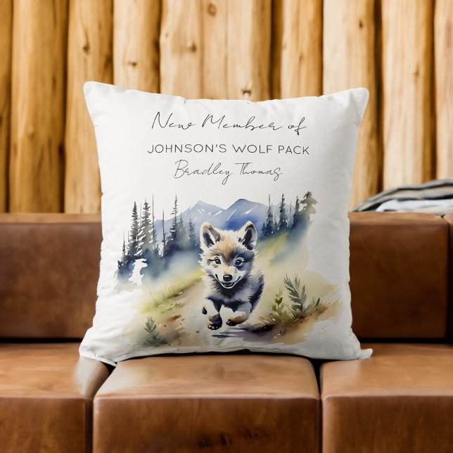 Wolf themed new pack member baby gifts throw pillow (Wolf themed new pack member baby gifts personalized name throw pillow wolf baby shower gift ideas)