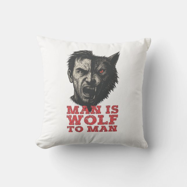 Wolf to Man Throw Pillow (Front)