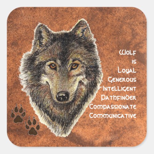 Wolf Totem Animal Guide Inspirational Symbol Square Sticker