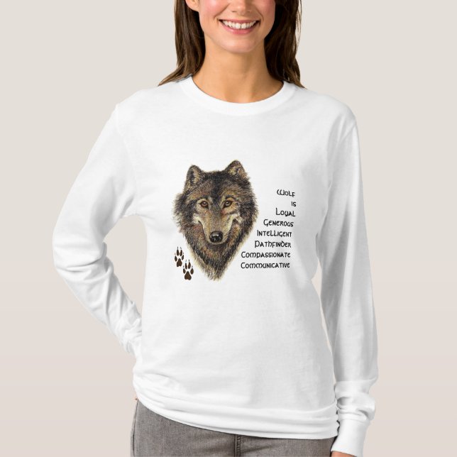 Wolf Totem, Animal Guide Inspirational, Symbol T-Shirt (Front)