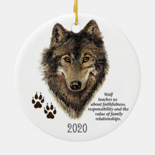 Wolf Totem Animal Guide Watercolor Nature Art Ceramic Ornament