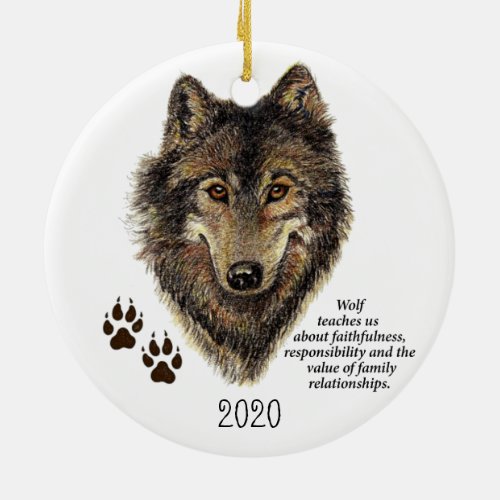Wolf Totem Animal Guide Watercolor Nature Art Ceramic Ornament