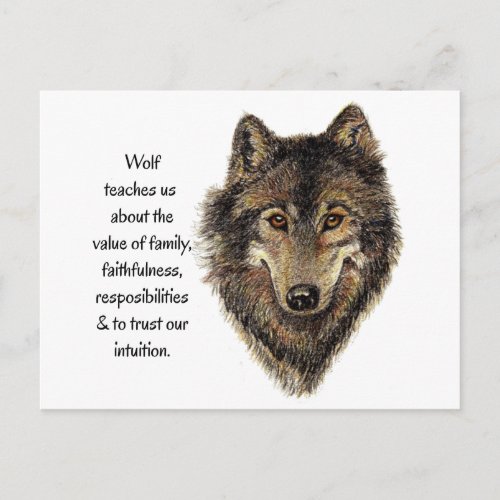 Wolf Totem Animal Guide Watercolor Nature Art Postcard