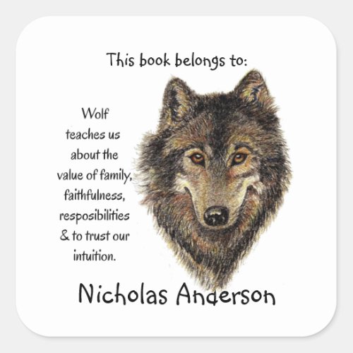 Wolf Totem Animal Guide Watercolor Nature Art Square Sticker