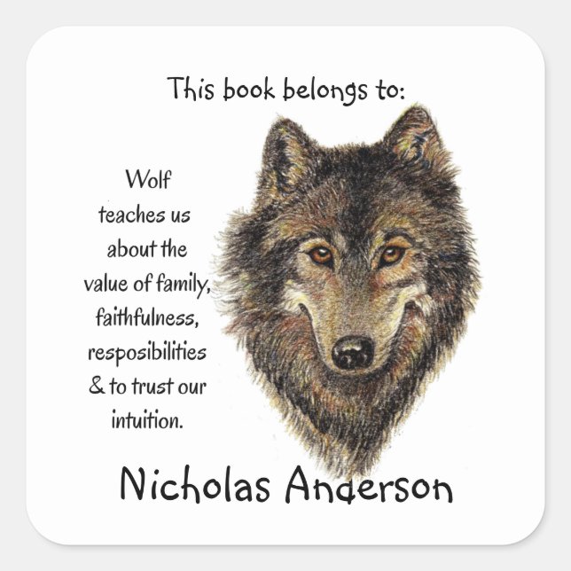 Wolf Totem Animal Guide Watercolor Nature Art Square Sticker (Front)