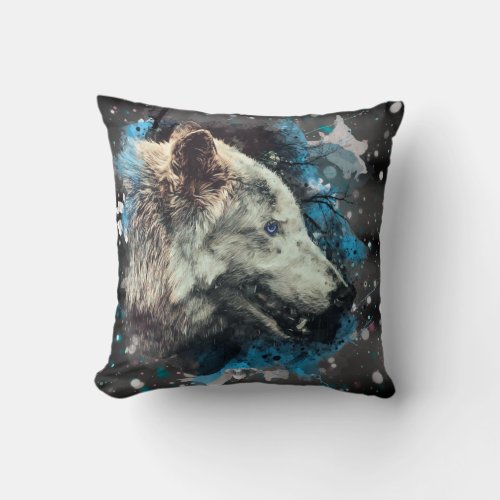   Wolf Totem Blue Abstract Polyester Boho Throw Pillow