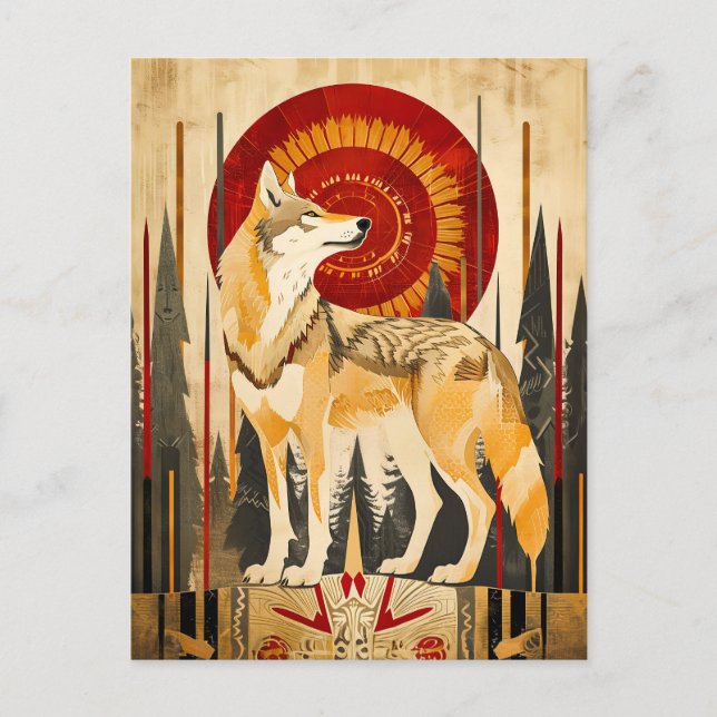 Wolf Totem – Guardian in Deco Style Postcard (Front)