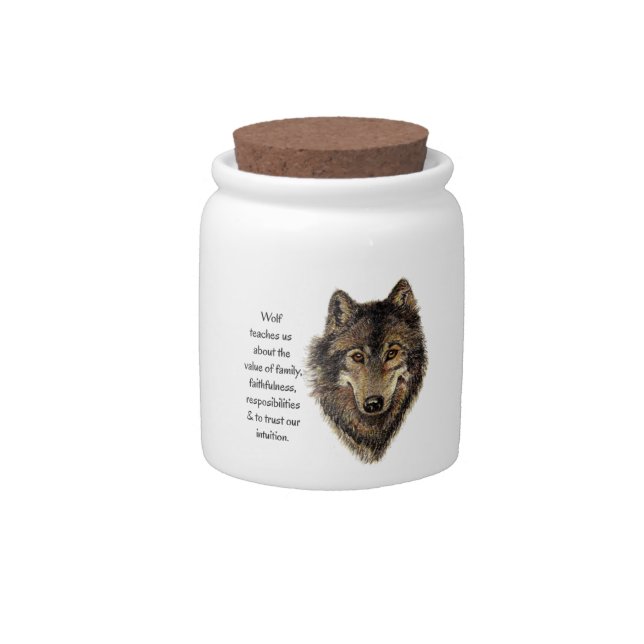 Wolf totem Inspirational Spirit Guide Animal Candy Jar (Front)