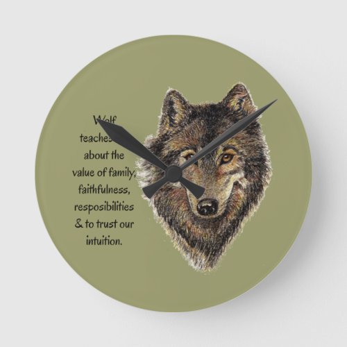 Wolf totem Inspirational Spirit Guide Animal Round Clock