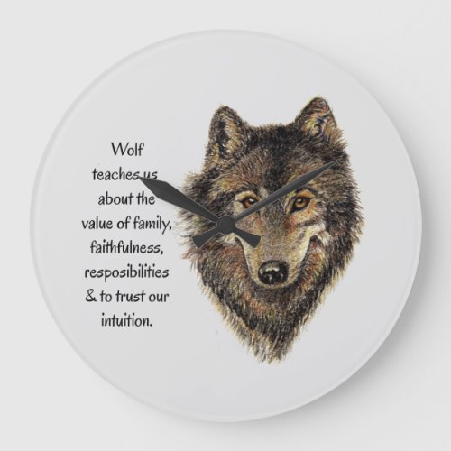 Wolf totem Inspirational Spirit Guide Animal Round Large Clock