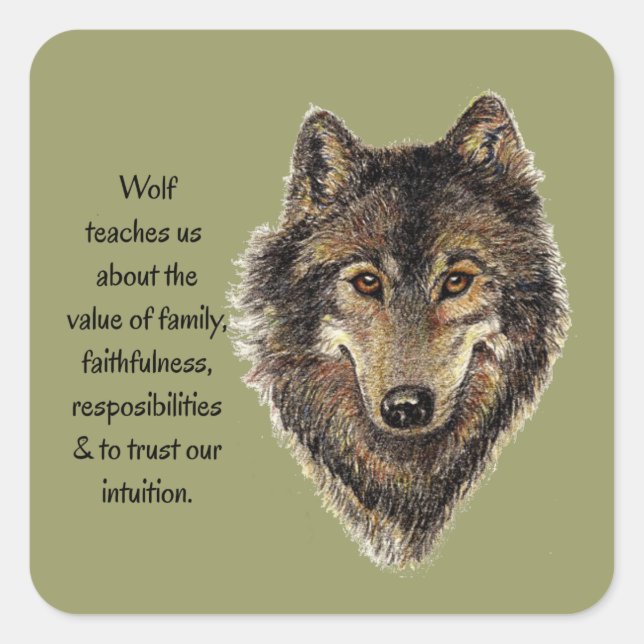 Wolf totem Inspirational Spirit Guide Animal Square Sticker (Front)