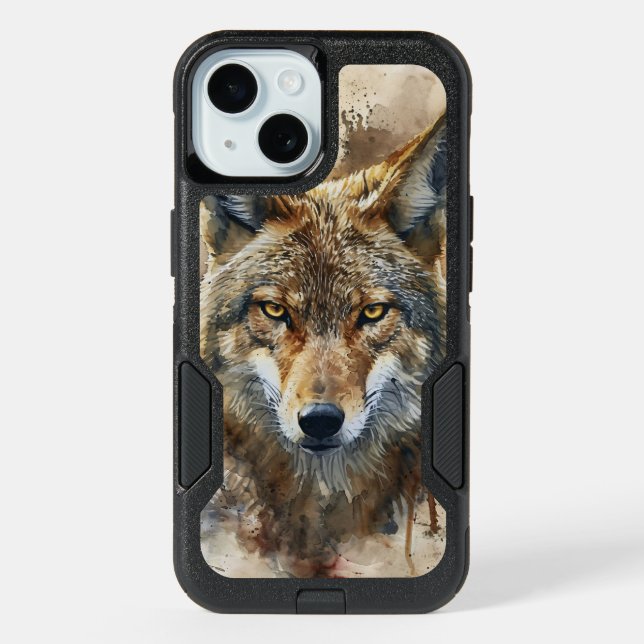 Wolf Totem Spirit Animal in Earthy Tones iPhone 15 Case (Back)