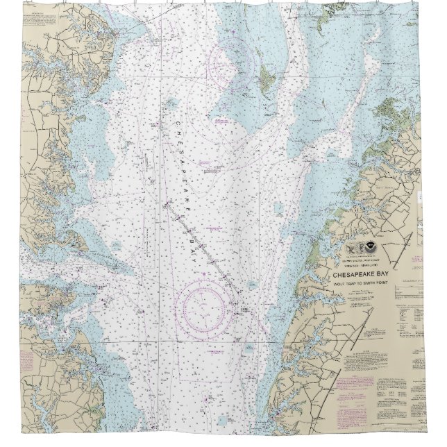 Wolf Trap to Smith Point Nautical Chart Shower Curtain (Front)