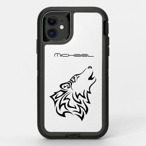 Wolf Tribal Black And White Monogram OtterBox Defender iPhone 11 Case