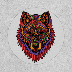 WOLF Tribal Mandala Huichol Art Patch