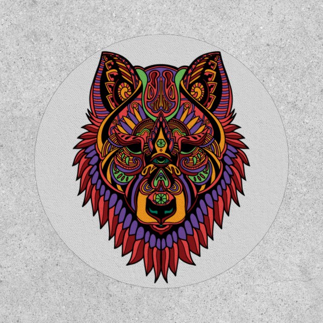 WOLF Tribal Mandala Huichol Art Patch (Front)