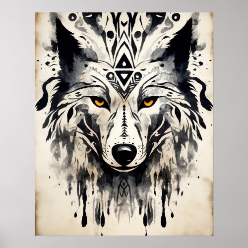 Wolf Tribal style Matte Poster
