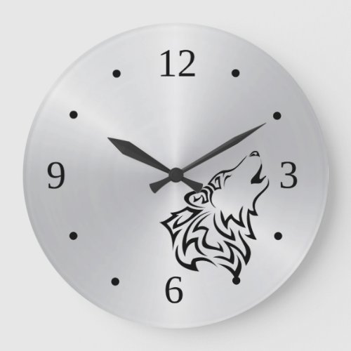 Wolf Tribal Tattoo Vector Silver Black Large Clock