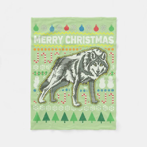 Wolf Ugly Christmas Sweater Wildlife Series Fleece Blanket