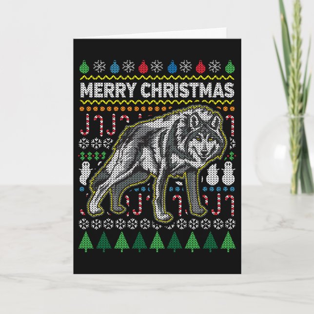 Wolf Ugly Christmas Sweater Wildlife Series Holiday Card (Front)