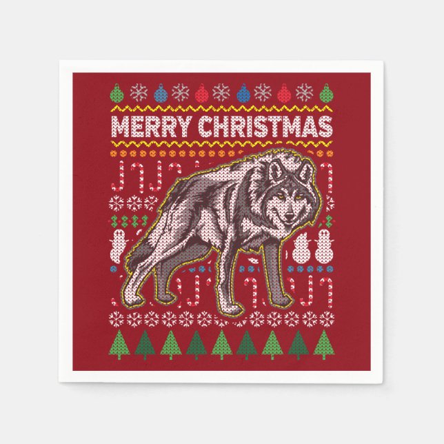 Wolf Ugly Christmas Sweater Wildlife Series Napkins (Front)