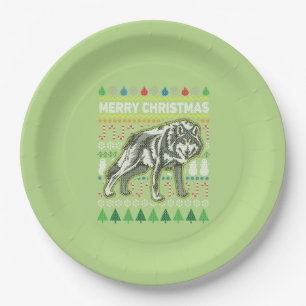 Wolf Ugly Christmas Sweater Wildlife Series Paper Plates