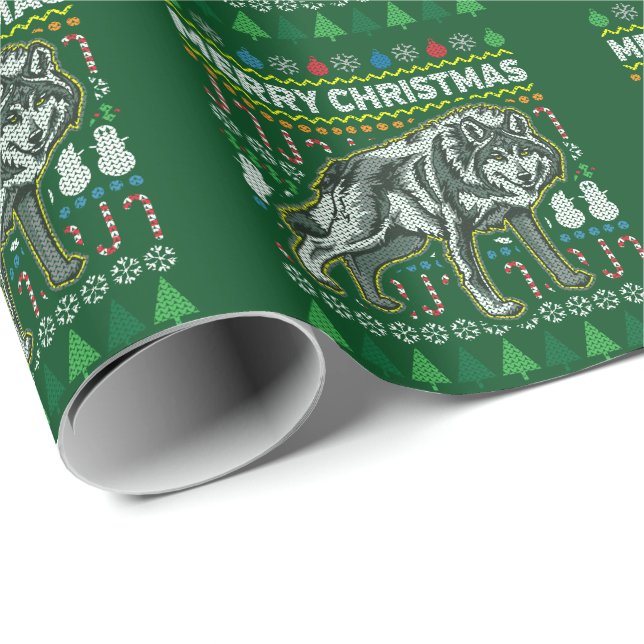Wolf Ugly Christmas Sweater Wildlife Series Wrapping Paper (Roll Corner)
